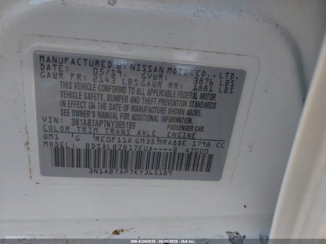 3N1AB7AP7KY365189 Nissan SENTRA S