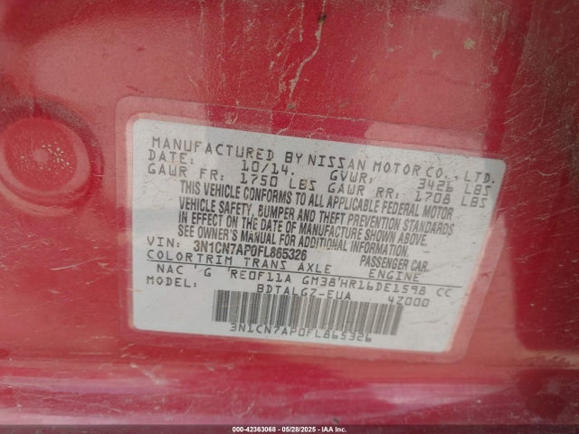 3N1CN7AP0FL865326 Nissan Versa