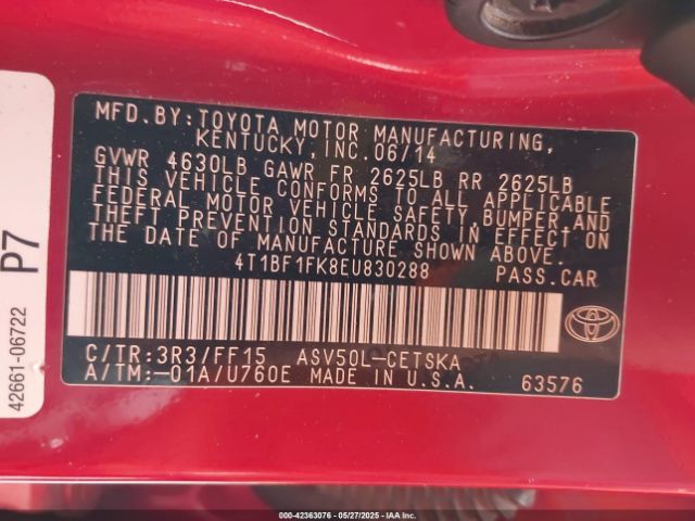 4T1BF1FK8EU830288 Toyota CAMRY SE