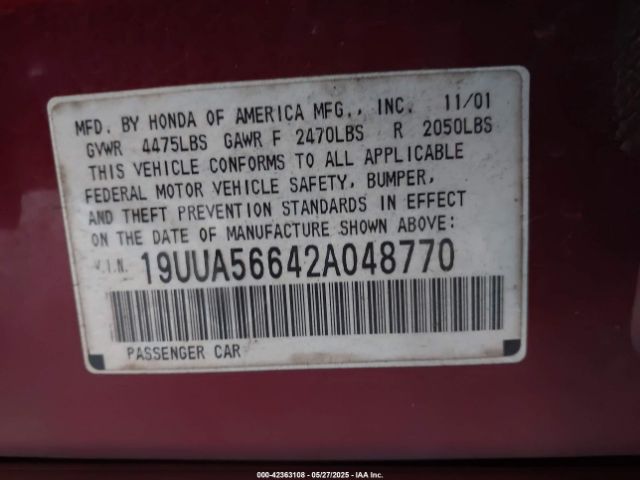 2002 ACURA TL 19UUA56642A048770 Photo 8