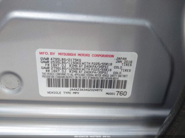 2016 MITSUBISHI OUTLANDER JA4AZ3A34GZ024872 Photo 8