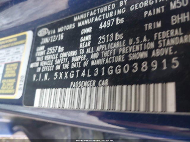 5XXGT4L31GG038915 KIA t-gdi theta ii