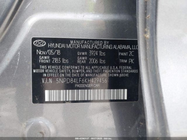 5NPD84LF6KH429456 Hyundai ELANTRA SEL