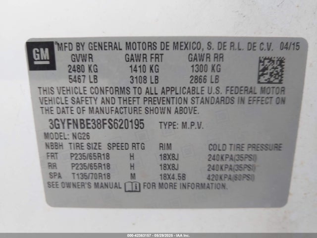 2015 CADILLAC SRX 3GYFNBE38FS620195 Photo 8