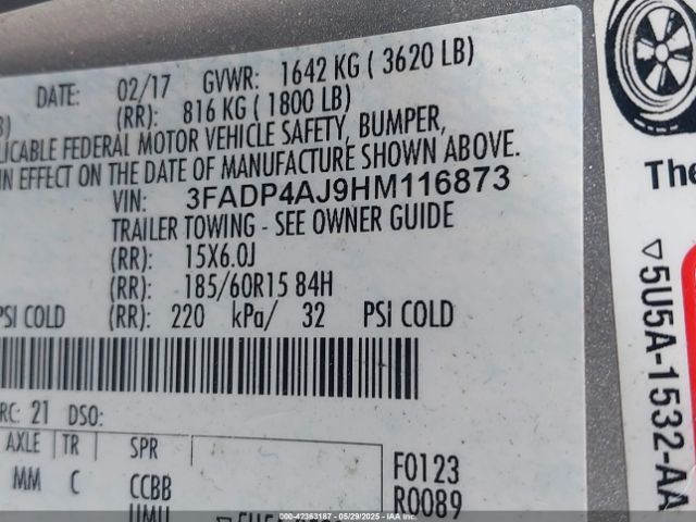 3FADP4AJ9HM116873 Ford FIESTA S