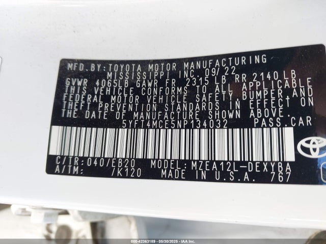 Toyota m20a-fks 2022 5YFT4MCE5NP134032 Image 9