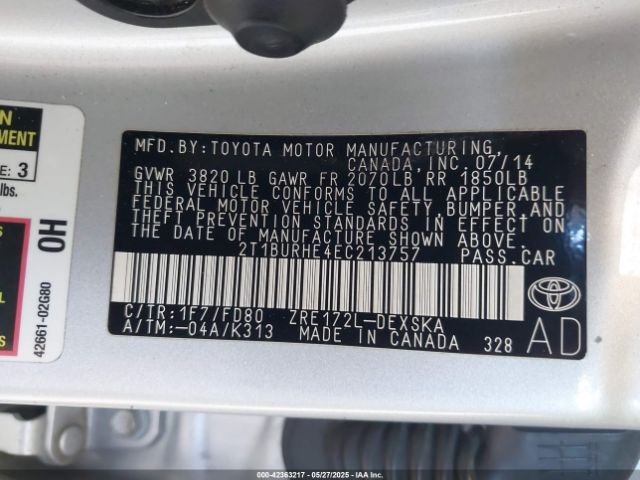 2T1BURHE4EC213757 Toyota Corolla S Plus