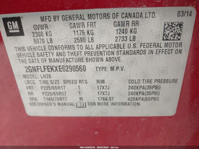 2GNFLFEKXE6290560 Chevrolet EQUINOX 1LT
