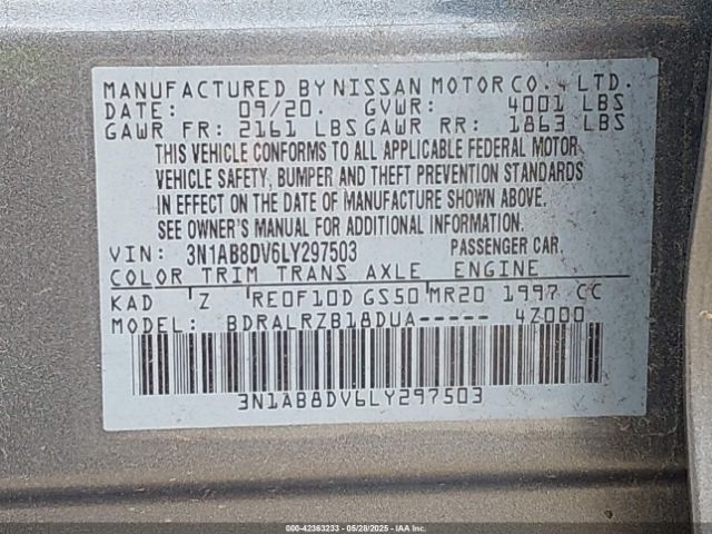 3N1AB8DV6LY297503 Nissan Sentra Sr Xtronic Cvt