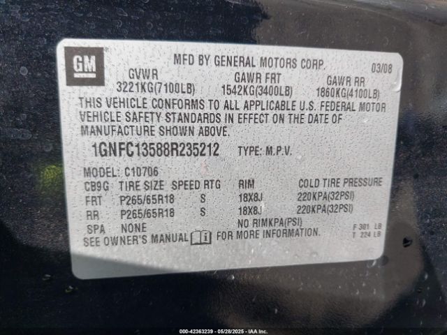 2008 CHEVROLET TAHOE HYBRID 1GNFC13588R235212 Photo 8