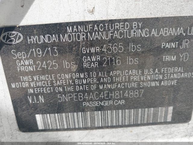 5NPEB4AC4EH814887 Hyundai SONATA GLS