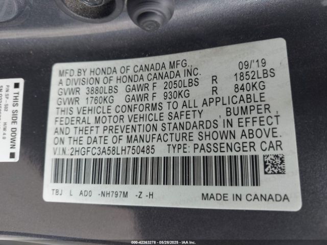 2HGFC3A58LH750485 Honda l15b7
