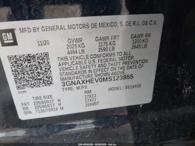 3GNAXHEV0MS123855 Chevrolet lyx