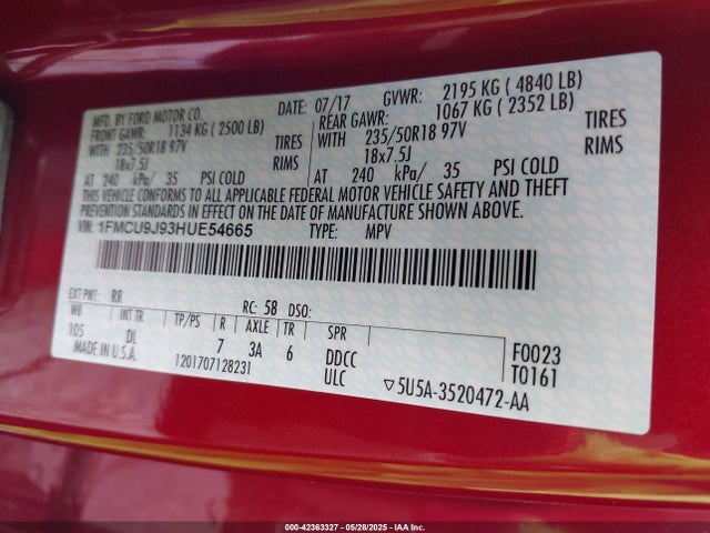 1FMCU9J93HUE54665 Ford 2017