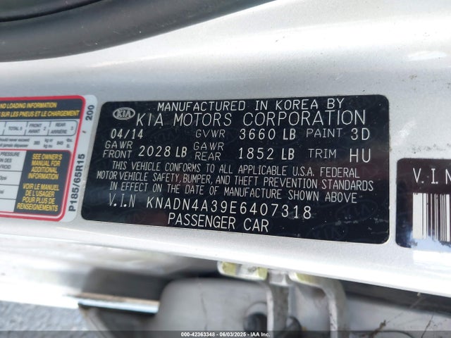 KNADN4A39E6407318 KIA dohc gamma
