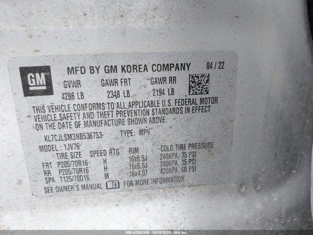 KL7CJLSM3NB536753 Chevrolet le2