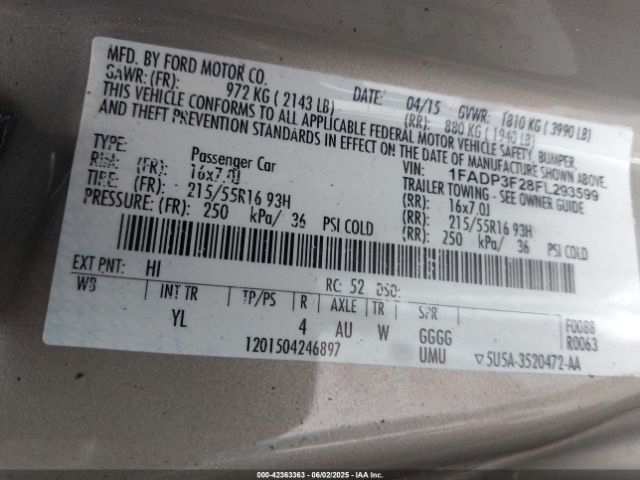 1FADP3F28FL293599 Ford FOCUS SE