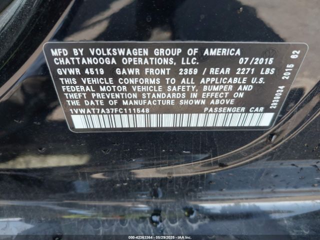 1VWAT7A37FC111548 Volkswagen Passat 1.8t Limited Edition