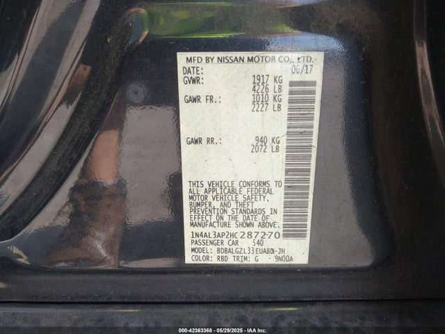 Nissan Altima 2.5 S 2017 1N4AL3AP2HC287270 Image 9