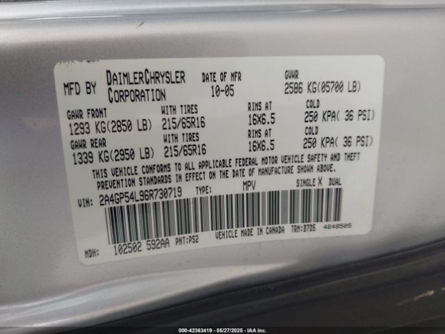 2006 CHRYSLER TOWN & COUNTRY 2A4GP54L96R730719 Photo 8