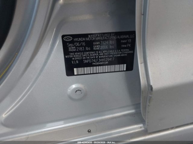 5NPD74LF3HH129417 Hyundai ELANTRA SE