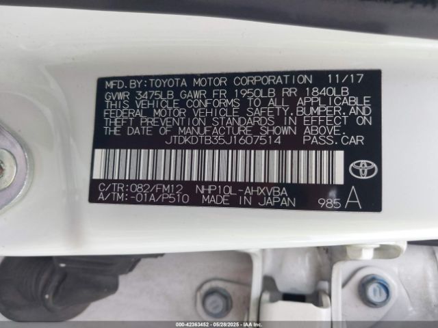 JTDKDTB35J1607514 Toyota Prius C Two