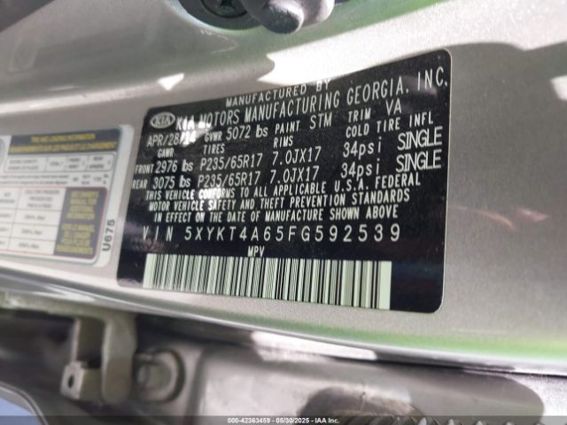 5XYKT4A65FG592539 KIA SORENTO LX