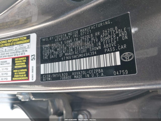 4T1K61AK5MU494394 Toyota a25a-fks