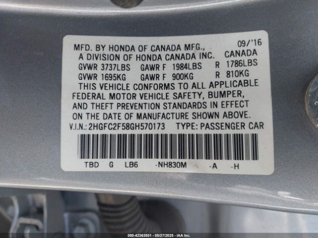 2HGFC2F58GH570173 Honda Civic Lx