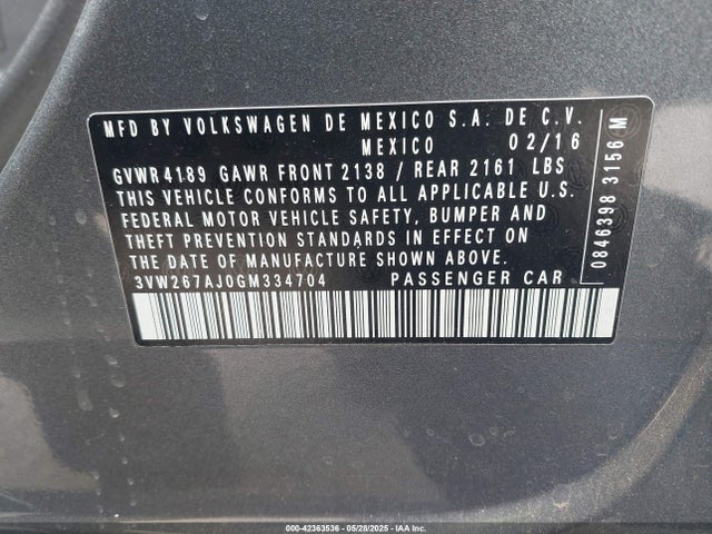 3VW267AJ0GM334704 Volkswagen 2016