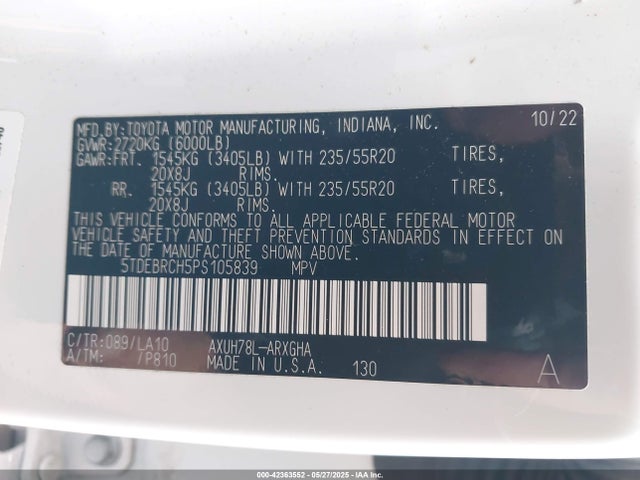 5TDEBRCH5PS105839 Toyota a25a-fxs, 5nm+4nm