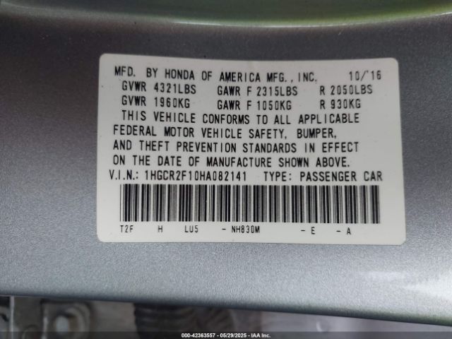 1HGCR2F10HA082141 Honda k24w1