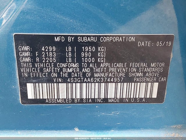 Subaru Impreza 2019 4S3GTAA62K3744957 Image 9
