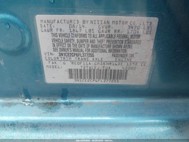 3N1CE2CP6FL377255 Nissan Versa Note Sl