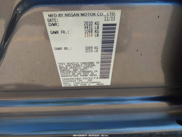 1N4BZ0CP8GC303274 Nissan 2016