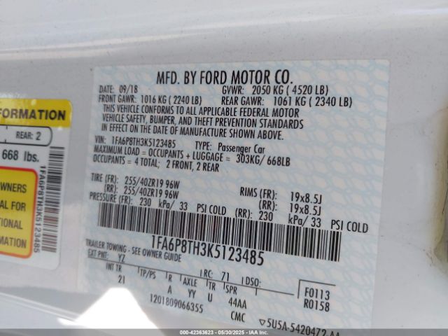 2019 FORD MUSTANG 1FA6P8TH3K5123485 Photo 8