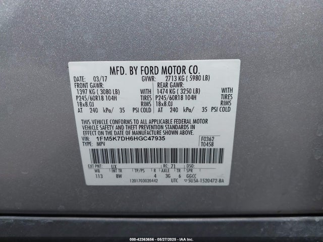 1FM5K7DH6HGC47935 Ford 2.3l gtdi