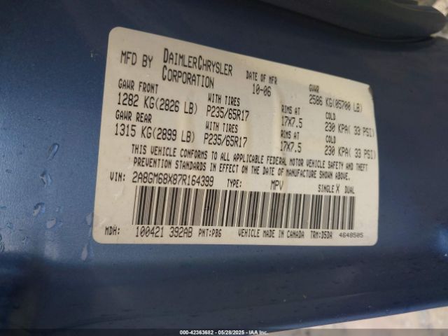 2007 CHRYSLER PACIFICA 2A8GM68X87R164399 Photo 8