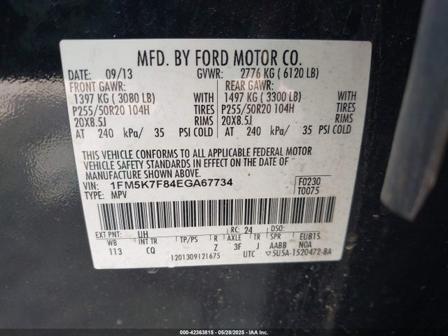 1FM5K7F84EGA67734 Ford 2014