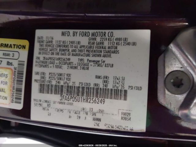 2017 FORD FUSION ENERGI 3FA6P0SU1HR256249 Photo 8