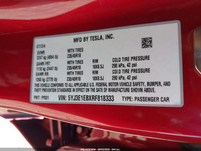 2024 TESLA MODEL 3 5YJ3E1EBXRF818333 Photo 8
