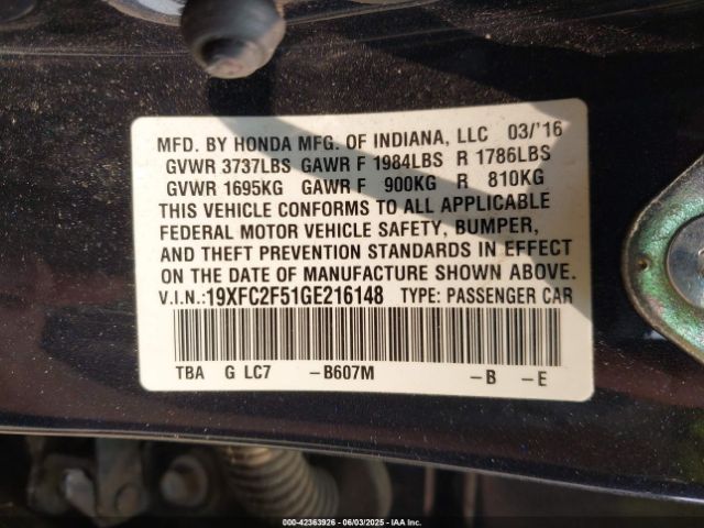 19XFC2F51GE216148 Honda Civic Lx