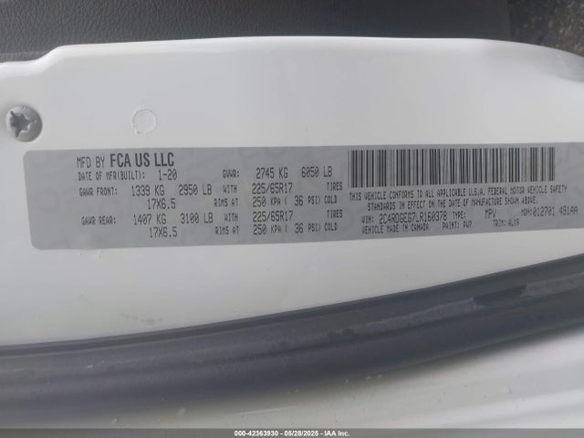 42363930 :رقم المزاد ، 2C4RDGEG7LR160378 vin ، 2020 Dodge Grand Caravan Gt مزاد بيع
