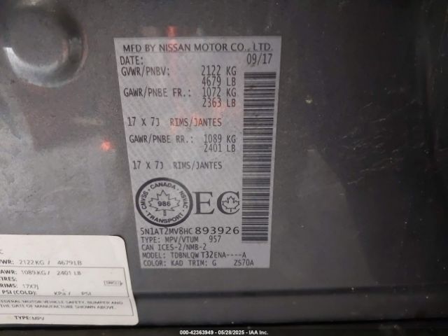 5N1AT2MV8HC893926 Nissan 2017