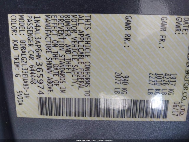 1N4AL3AP6HN365974 Nissan Altima 2.5 S