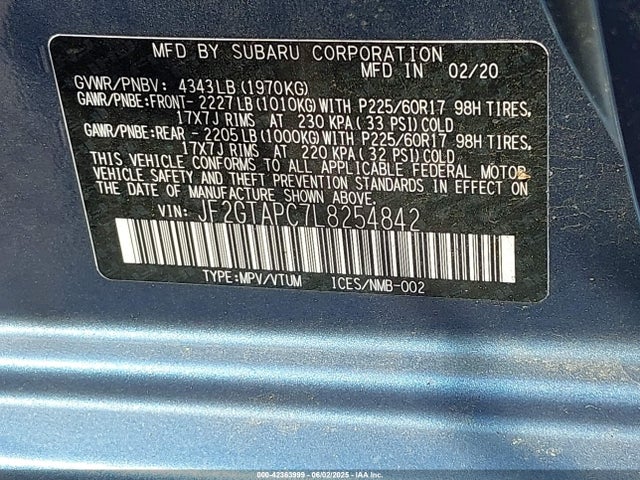 JF2GTAPC7L8254842 Subaru 2020