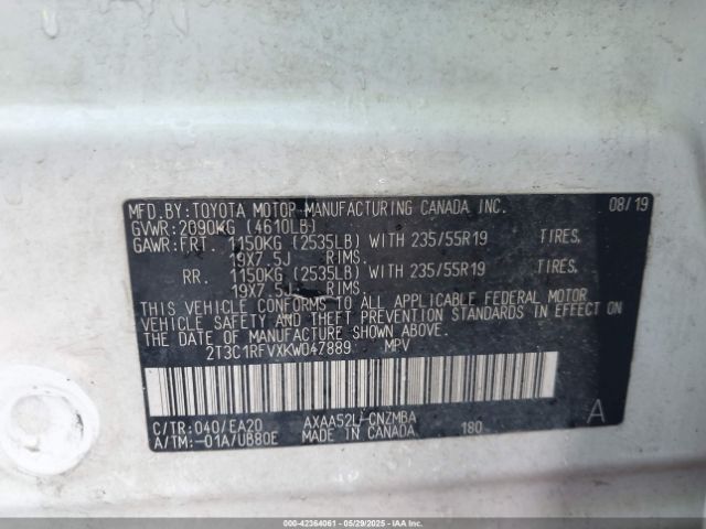 2019 TOYOTA RAV4 2T3C1RFVXKW047889 Photo 8
