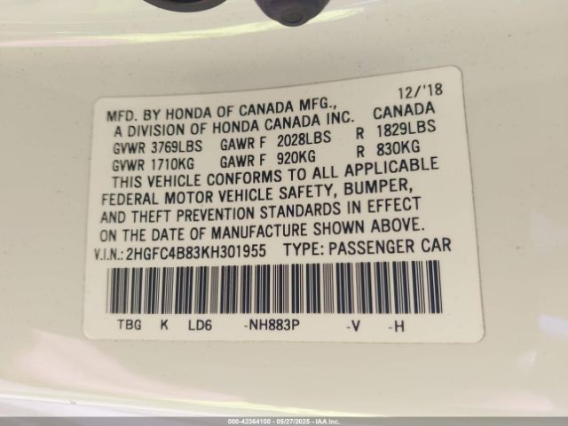 2HGFC4B83KH301955 Honda Civic Sport