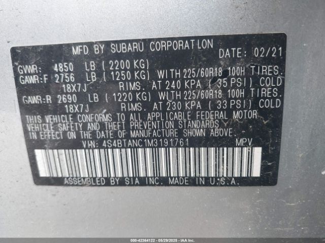 4S4BTANC1M3191761 Subaru Outback Limited