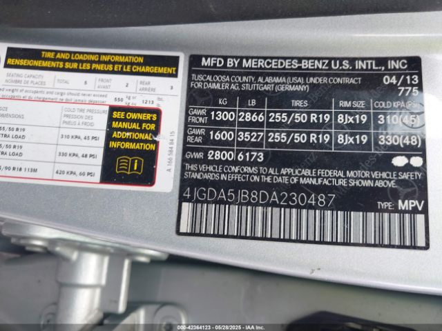 2013 MERCEDES-BENZ ML 350 4JGDA5JB8DA230487 Photo 8